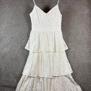 White lace tiered midi dress
